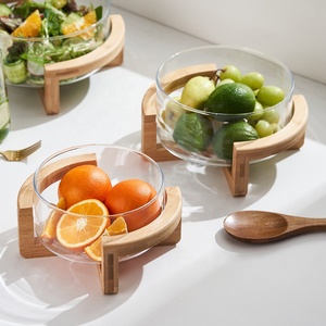Bán buôn cuenco de frutas de vidrio Glass <span class=keywords><strong>salad</strong></span> 1.8L/2.8L/3.8L Rau Trái Cây phục vụ bát với Keo Gỗ đứng - Product Image 2