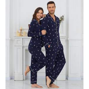Ensemble de pyjamas pour couples en gros, manches longues, en viscose de bambou avec poches, tailles S à XXL, pour femmes et hommes, pyjamas assortis - Product Image 2