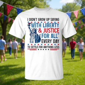 T-shirt unisex in cotone a maniche corte con scollo rotondo e stampa Liberty Justice For All, abbigliamento promozionale per adulti - Product Image 3