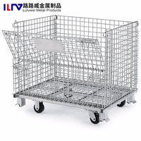 Caisse de stockage en acier pliable robuste avec roues, conteneur de palettes empilable en métal