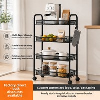 Étagère de rangement métallique portable à quatre niveaux pour la cuisine, avec roulettes silencieuses, freins et système de roues ; mobile sur roulettes