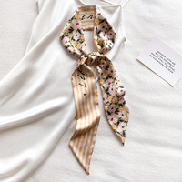 Foulard coréen léger à imprimé floral pour l'été, long foulard de cou frais à motif lettres, accessoires polyvalents pour sac et ruban