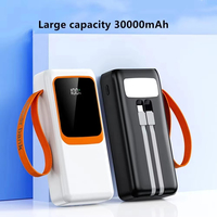 Banque d'alimentation PORPIU PD22.5W à charge rapide 30000mah Li-Polymère avec écran LED et câble intégré pour iPhone/Android Utilisation en extérieur