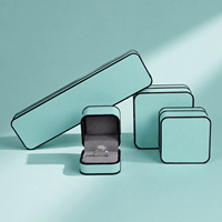 Boîte à bijoux Zebopak, fournisseur, cuir bleu aqua, finition noire, coins arrondis, empilable, pour bagues et colliers, ensemble multi-tailles