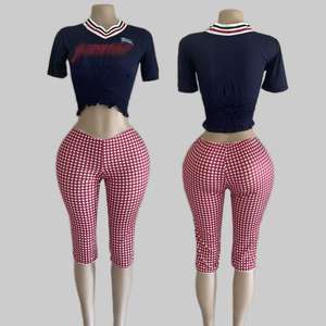 Peeqi Set pakaian pendek wanita, lucu kasual wanita cetak kemeja Crop atasan dan dua potong santai musim panas - Product Image 2