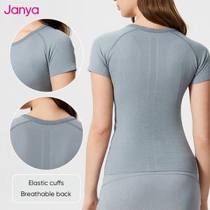 <span class=keywords><strong>T</strong></span>-<span class=keywords><strong>shirt</strong></span> senza cuciture in cima al nuovo Logo personalizzato da <span class=keywords><strong>donna</strong></span> Slim Yoga manica corta traspirante allenamento che corre a girocollo da palestra sport a secco rapido - Product Image 5