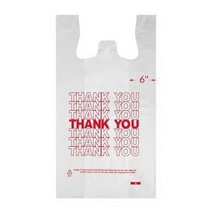 Bolsa de Plástico Desechable con Asa Tipo Camiseta, Impresa con 'Gracias', de HDPE, para Uso Comercial y de Compras - Product Image 1