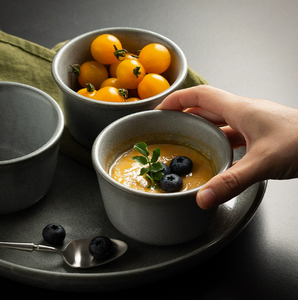 Juego de Tazones de Cerámica con Esmalte Reactivo Gris Mate Nórdico al por Mayor, Mini Ramequines Modernos de Gres Moteado para Restaurantes y Cafeterías - Product Image 5