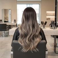 Perruque longue ondulée brune blonde transparente avec dentelle respirante, résistante à la chaleur, en fibre capillaire, pour femme
