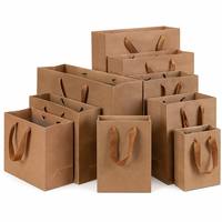 Großhandel Kraftpapier-Einkaufstaschen mit Bandgriff, Flachboden, Seitenfalten, Geschenktüten, unbedruckt, verschiedene Größen, T-Clip