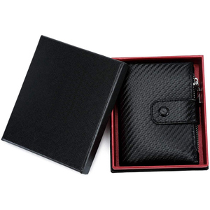 Boshiho Carbon Fiber RFID Credit Card Holder Bifold Leather Men <strong>Wallet</strong> With Double Zipper - Product Image 6