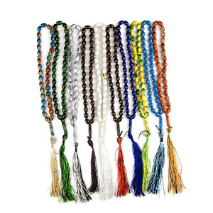 Vente en gros de chapelets musulmans 33 perles ovales peintes, chapelet islamique pour chants, bracelet porte-bonheur, bijoux islamiques, cadeau arabe pour le Ramadan - Product Image 1