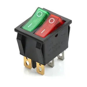 250vac 16a t100 55 interruptor basculante Kcd4 2 vias vermelho lâmpada verde 6 pinos Interruptor basculante duplo 2 posições jk 932 interruptor basculante de barco