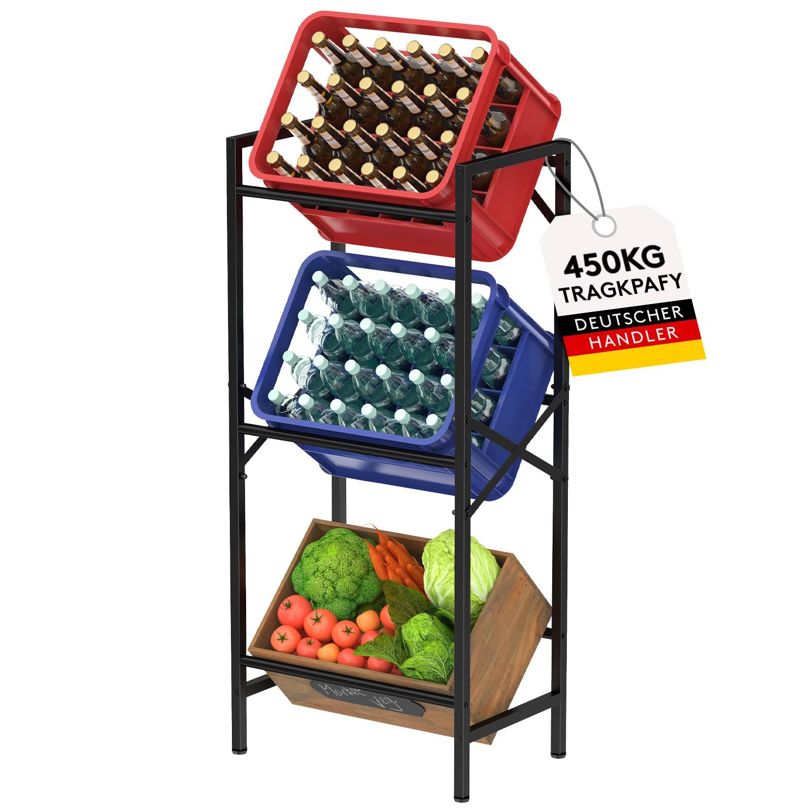 Beer Case Rack 3-Crate Beverage Rack Black Metal Box Holder 150KG Load Capacity Stable ...