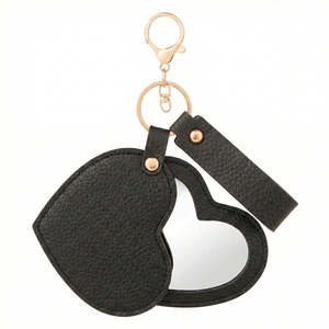 Heart-Shaped Compact <b>Mirror</b> Keychain Litchi Grain Pu Leather Double-Sided Travel <b>Mirror</b> With Swivel <b>Foldable</b> Design - Product Image 6