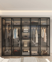 Porte coulissante en verre trempé dépoli noir pour armoire, profil en aluminium peint, avec système de verrouillage français