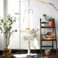 Cage pour animaux de compagnie en macramé bohème - Corde de coton faite à la main, couleur unie, lit suspendu moderne et tendance pour chats et petits chiens, amovible, lavable, carton