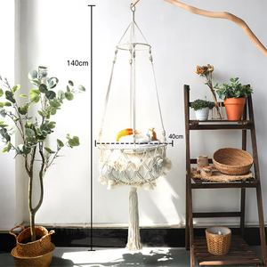 Cage pour animaux de compagnie en macramé bohème - Corde de coton faite à la main, couleur unie, <span class=keywords><strong>lit</strong></span> suspendu moderne et tendance pour chats et petits chiens, amovible, lavable, carton - Product Image 5