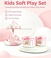 Manège souple rose et blanc pour enfants, ensemble de jeu rotatif d'intérieur pour tout-petits, équipement de jeu souple pour enfants, cheval de carrousel pour fêtes et événements