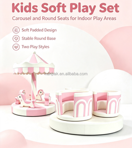 Manège souple rose et blanc pour enfants, ensemble de jeu rotatif d'intérieur pour tout-petits, équipement de jeu souple pour enfants, cheval de carrousel pour fêtes et événements - Product Image 3