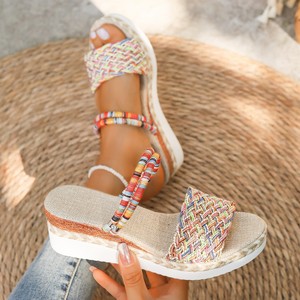 Nuove Ciabatte Colorate in Corda di Canapa Intrecciata con Suola Spessa Indossabili in Due Modi per Donne, Sandali con Zeppa a Punta Aperta per Taglie Grandi - Product Image 2