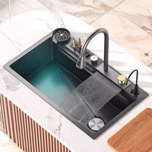 Fregadero de cocina de acero inoxidable 304 de gran espesor, con diseño de nido de abeja y efecto lluvia, tazón único grande, para lavado de verduras, engrosado - Product Image 1