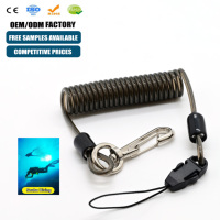 Longe d'attache d'outil noir enduit de PVC de spirale enroulée élastique d'usine avec le mousqueton d'anneau de pivot pour la sécurité
