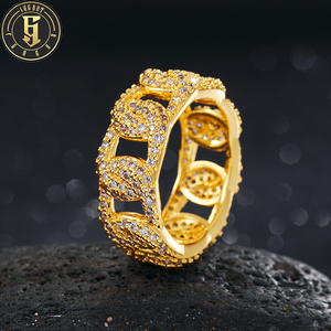 Iced Out <span class=keywords><strong>Real</strong></span> Banhado A Ouro Cobre Micro Pave Cubic Zirconia Cz Pedra Diamante Link Cadeia Cubana Anéis Para Homens - Product Image 1