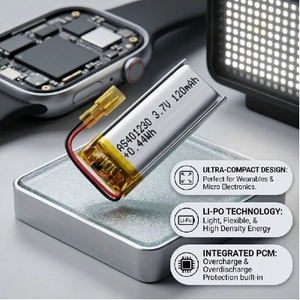 Batería de Polímero de Litio de 3.7V 120mAh AS401230, Celda de Litio de 3.7V 120mAh para GPS y Electrónica de Consumo - Product Image 2