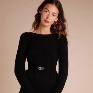 2022 été nouvelle robe en laine pour les femmes taille courte col rond coupe ajustée tricoté français Style rétro décontracté solide motif lavable - Product Image 1