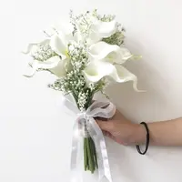 L-1 थोक सबसे लोकप्रिय शैली पु नकली बच्चे सांस calla लिली फूल शादी का गुलदस्ता वर कृत्रिम के गुलदस्ते के लिए दुल्हन