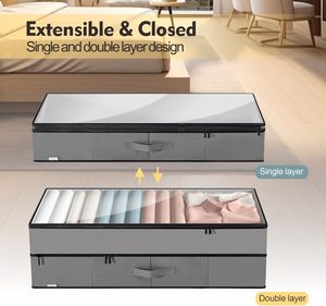 Organisateur de rangement sous lit extensible 70L pour vêtements, grande capacité, double couche, bacs de rangement sous lit - Product Image 2