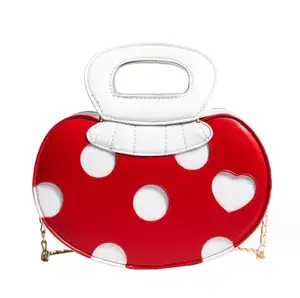 Custom Wholesale Fashion Luxury Cute Cartoon Mini Handbag Mushroom Shape Polka Dot Kid Girl PU Leather Purse