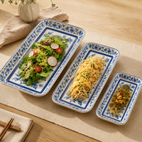 Ensemble de plats de service en céramique à motif floral de pivoine, petit plat rectangulaire en céramique personnalisé, plat à nourriture pour salade, nouilles, sauce, OEM ODM en gros