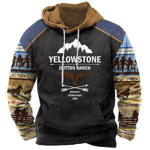 Sweat à capuche imprimé Western aztèque de printemps pour hommes Sun Faded Vintage Clothing Plus Size Men's Hoodies - Product Image 3