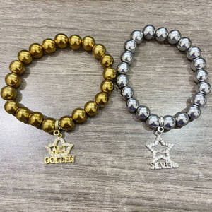 सुंदर लड़की स्टेनलेस स्टील बीड चांदी 25 गोल्डन 50 आइवी पत्ती कंगन के लिए लोचदार फैशन कोण - Product Image 2