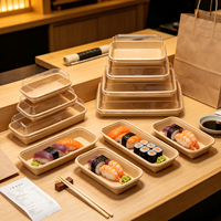 Boîte en papier rectangulaire jetable de la série EP, en papier kraft, pour sushis à emporter, avec couvercle transparent en PET, pour la livraison de nourriture en restaurant