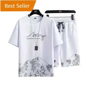 Herren Sommer T-Shirt Anzug lässig Thin Print Sport Jogger Kurzarm Top Shorts 2 Stück US Männer ein Outfit Sportswear 2Pcs Set