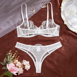 Liquidazione Magazzino USA: Set Lingerie Intima da Donna in Rete Trasparente con Ricamo Albero <span class=keywords><strong>Bianco</strong></span>, <span class=keywords><strong>Reggiseno</strong></span> con Ferretto e Slip Cut-Out - Product Image 5