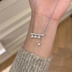 Collar de Plata de Ley S925 con Lazo de Cinta y Perla, Cadena de Cuentas de Hueso de Serpiente, Estilo Lujoso, Dulce y Exquisito para Mujer - Product Image 4