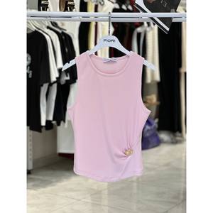 Blusa de Punto sin Mangas Rosa Fiori, Diseño Asimétrico, Ropa Casual para Mujer de Uso Diario - Product Image 1
