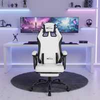 Chaise de jeu ergonomique professionnelle à dossier haut avec revêtement en cuir synthétique et structure en acier, pivotante et avec repose-pieds, couleur blanche