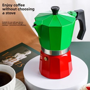 Cafetière Moka en aluminium vert et rouge, style italien, octogonale, avec soupape de sécurité - Product Image 4