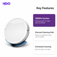 Robot aspirateur avec batterie, bac à poussière de 400 ml, vidage automatique, nettoyage programmé, balayage humide et sec, charge USB