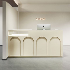 Comptoir de <span class=keywords><strong>caisse</strong></span> de magasin de vêtements vintage français, comptoir de bar moderne, bois massif, vitrine en verre de luxe, réception centrale - Product Image 1