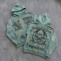 Hoodie Oversize Y2K Grunge Lavé avec Strass et Motif Hannya, Impression Personnalisée, Fournisseur de Vêtements OEM ODM pour Marques Privées
