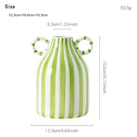 Vase en céramique à double oreilles, rayé, peint à la main, motif bébé pleurant, style nordique frais, décoration de bureau, fleurs séchées, décoration de la maison