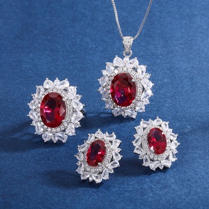 High End 12*16mm Red Zircon Retro Style Pendant <b>Earrings</b> Ring Matching <b>Set</b> Eco-friendly Copper Fancy Jewelry <b>Set</b> - Product Image 3