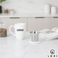 Mug à thé en céramique avec logo personnalisé, infuseur en acier inoxydable, tasse à café en porcelaine blanche avec filtre à thé pour le bureau et la maison