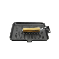 Poêle carrée en fonte antiadhésive avec poignée épaisse en bois grainé pour griller et faire frire la viande et les crêpes